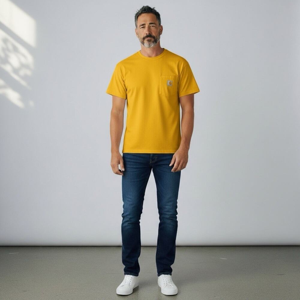 Carhartt Loose Fit Yellow Cotton Pocket T-Shirt Men's Short Sleeve L